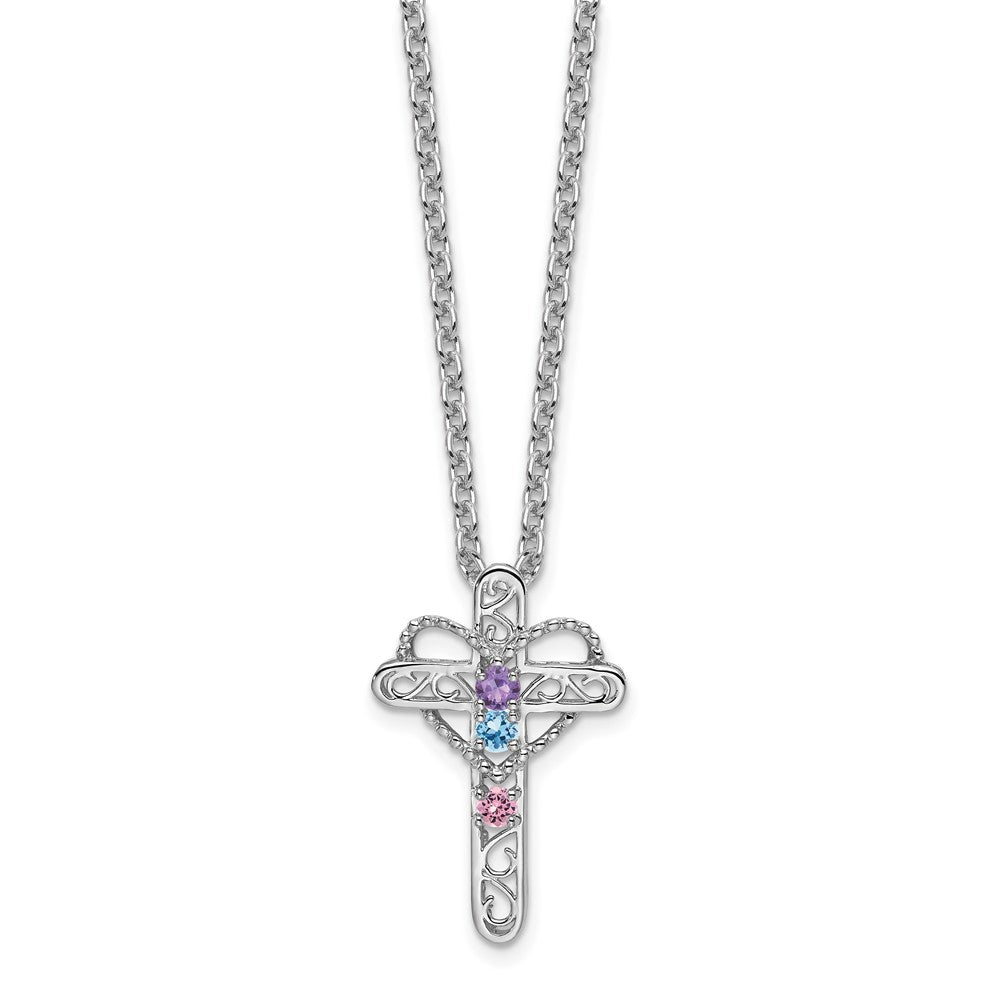 14k White Gold Genuine Mother's Cross Pendant - 6