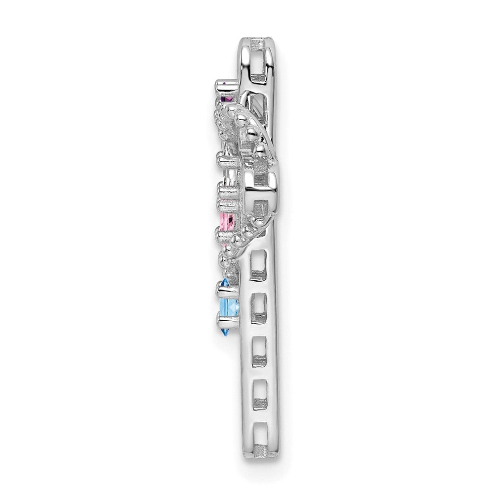 14k White Gold Synthetic Mother's Cross Pendant - 3