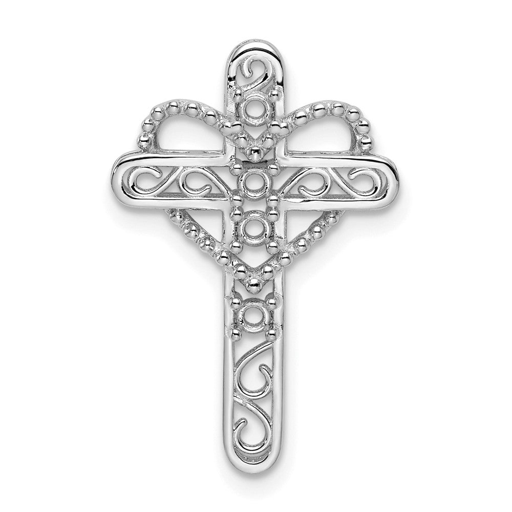 14k White Gold Synthetic Mother's Cross Pendant - 3