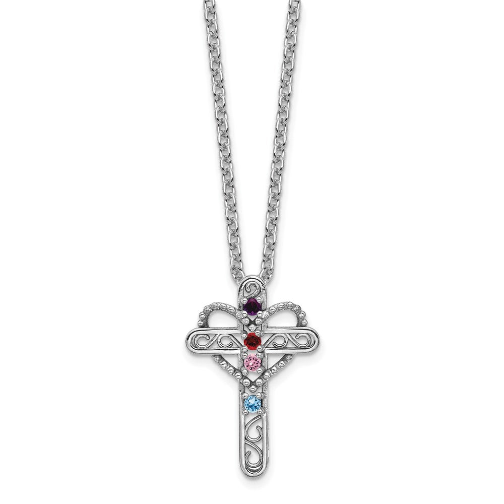 14k White Gold Synthetic Mother's Cross Pendant - 3