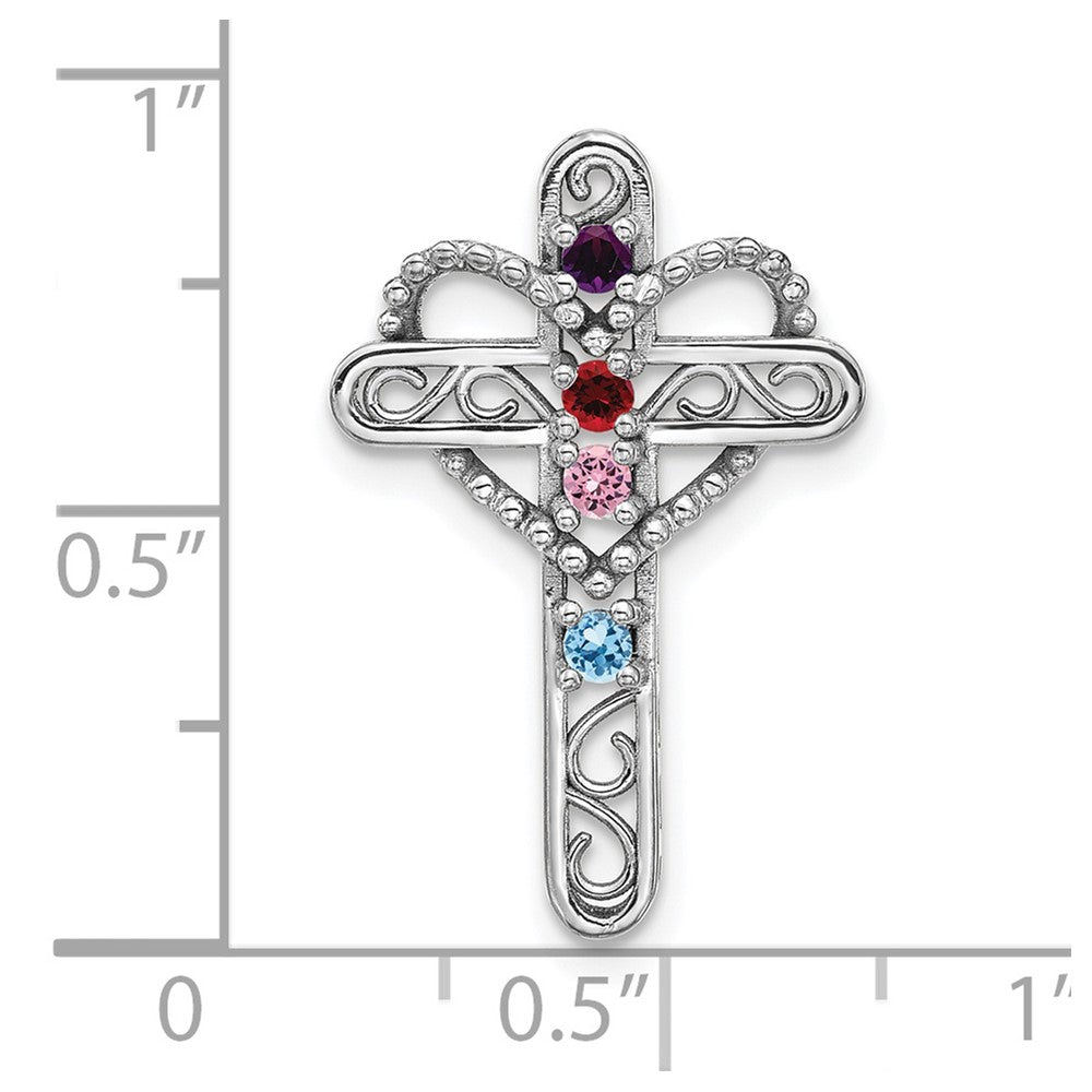 14k White Gold Synthetic Mother's Cross Pendant - 3