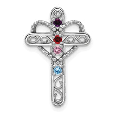 14k White Gold Polish Filigree 4-Stone Mothers Cross Pendant Mounting