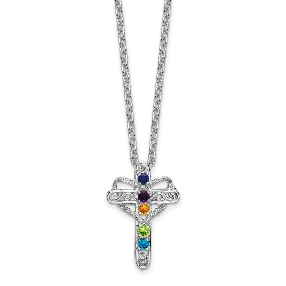 14k White Gold Genuine Mother's Cross Pendant - 5