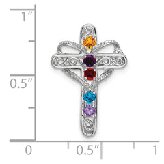 14k White Gold Polish Filigree 5-Stone Mothers Cross Pendant Mounting