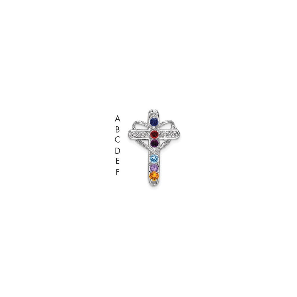 14k White Gold Synthetic Mother's Cross Pendant - 4