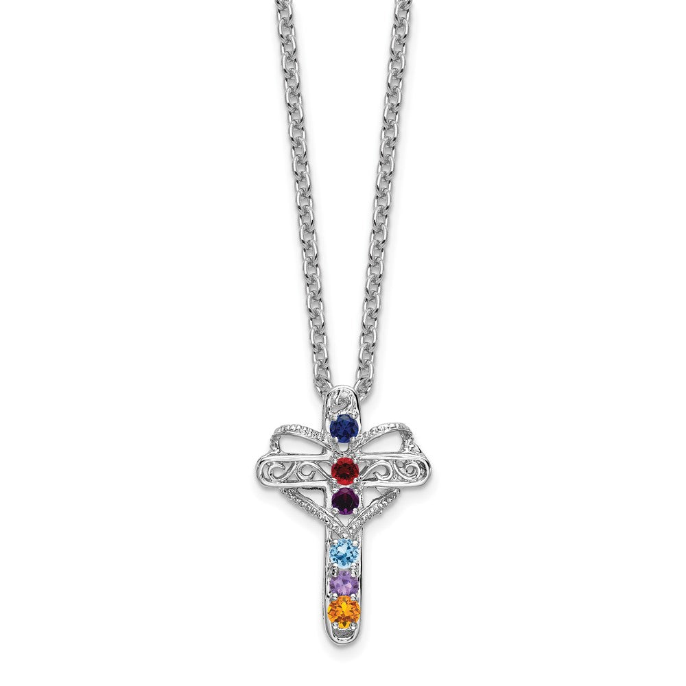 14k White Gold Synthetic Mother's Cross Pendant - 4