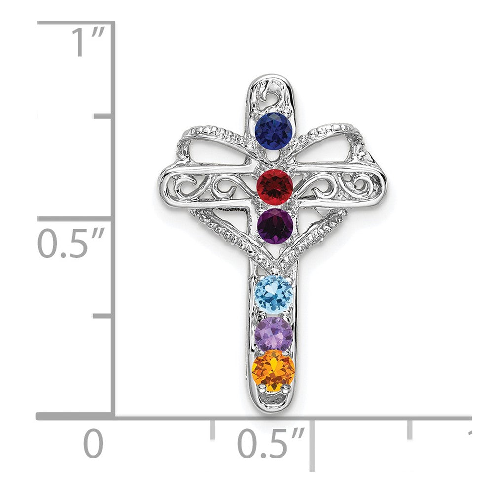 14k White Gold Synthetic Mother's Cross Pendant - 4