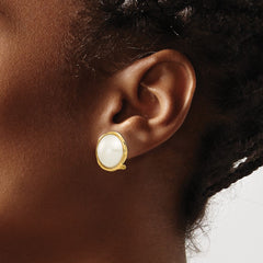 14k 14-15mm White Freshwater Cultured Mabe Pearl Omega Back Earrings - 2