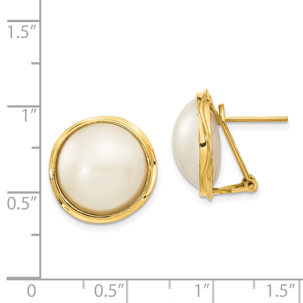 14k 14-15mm White Freshwater Cultured Mabe Pearl Omega Back Earrings - 2
