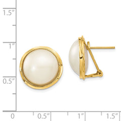 14k 14-15mm White Freshwater Cultured Mabe Pearl Omega Back Earrings - 2