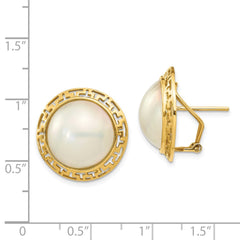 14k 14-15mm White Freshwater Cultured Mabe Pearl Omega Back Earrings