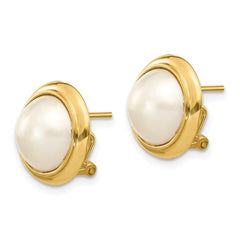 14k 10-11mm White Freshwater Cultured Mabe Pearl Omega Back Earrings - 2