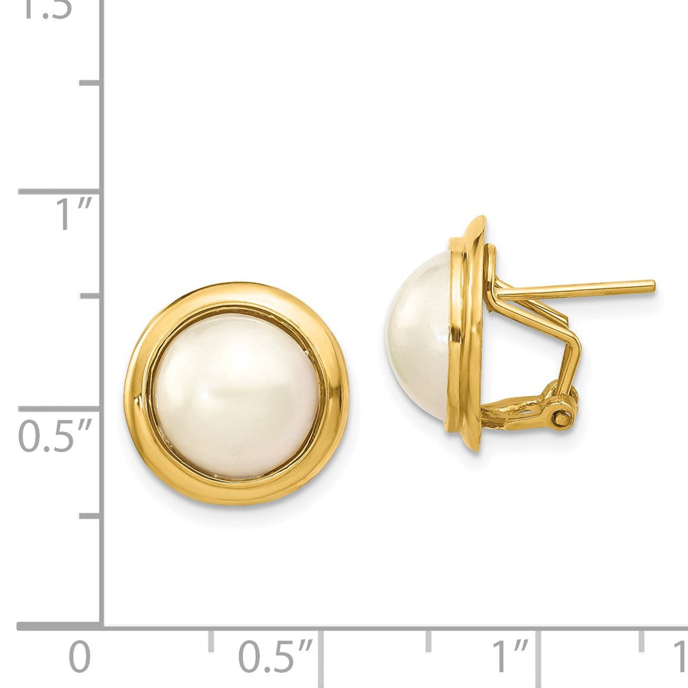 14k 10-11mm White Freshwater Cultured Mabe Pearl Omega Back Earrings - 2