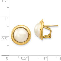 14k 10-11mm White Freshwater Cultured Mabe Pearl Omega Back Earrings - 2