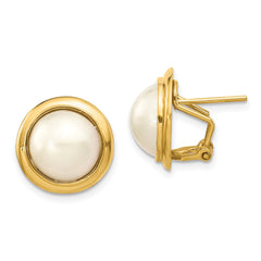14k 10-11mm White Freshwater Cultured Mabe Pearl Omega Back Earrings - 2
