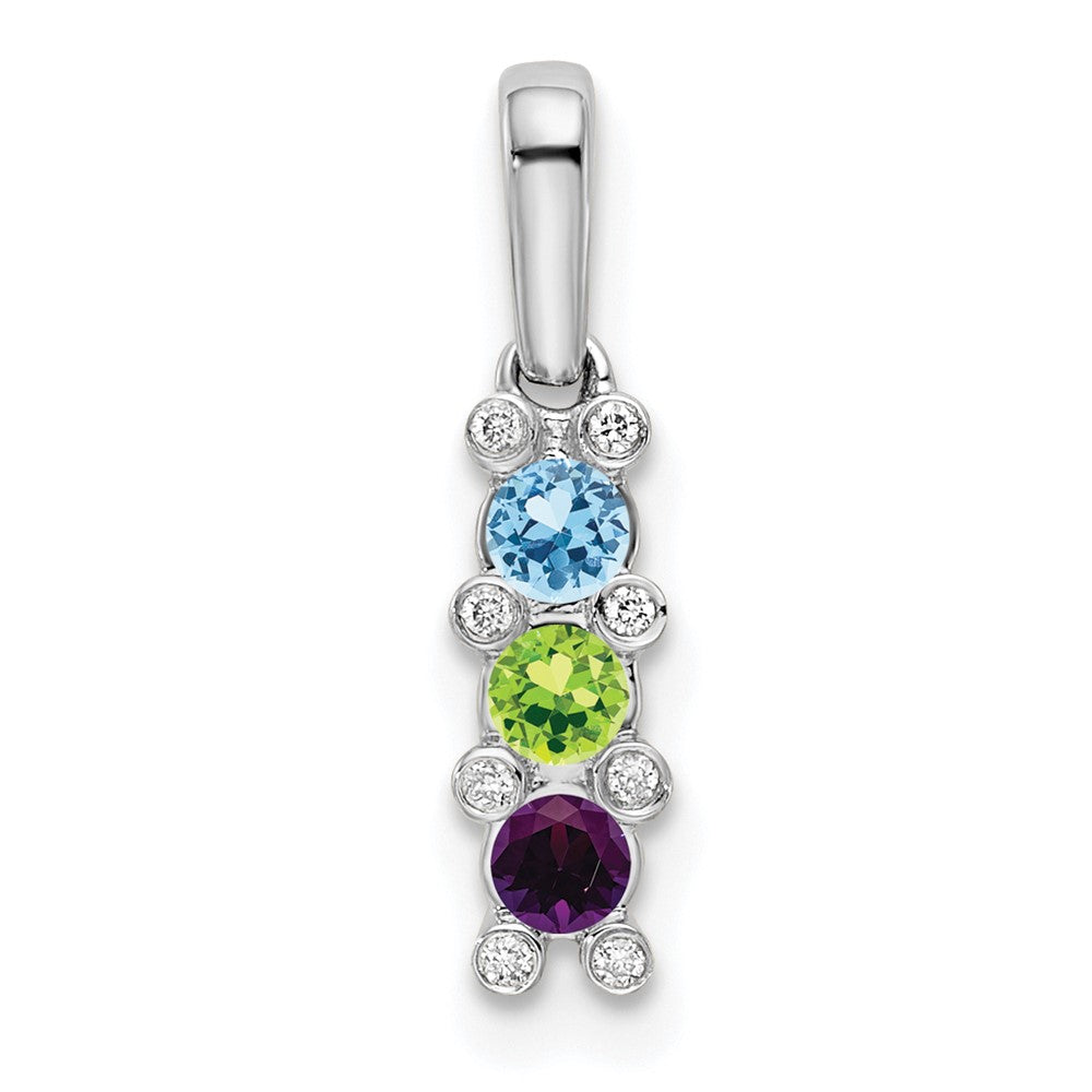 14K White Gold Family Jewelry Synthetic Stone & Diamond Set Pendant - 15