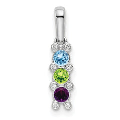 14K White Gold Family Jewelry Synthetic Stone & Diamond Set Pendant - 15