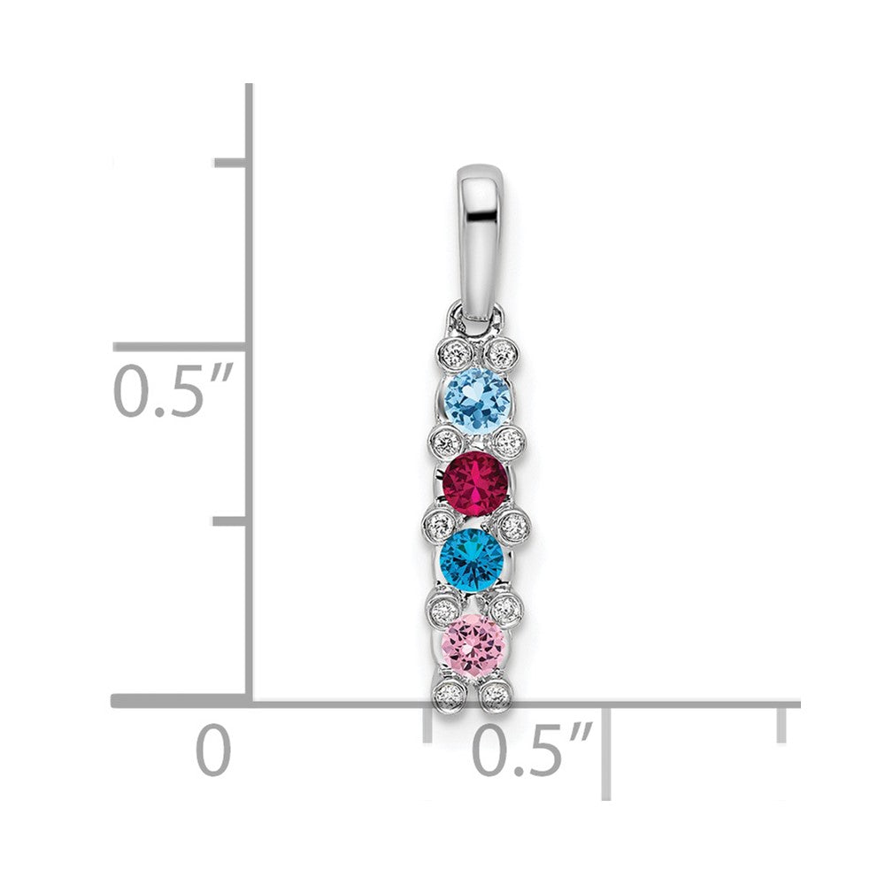 14K White Gold Family Jewelry Synthetic Stone & Diamond Set Pendant - 2