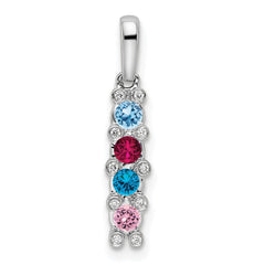 14K White Gold Family Jewelry Synthetic Stone & Diamond Set Pendant - 2