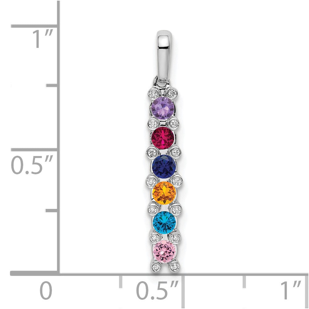 14K White Gold Family Jewelry Synthetic Stone & Diamond Set Pendant - 16