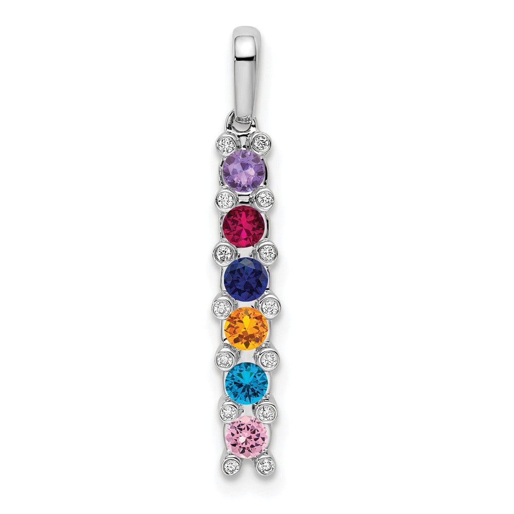 14K White Gold Family Jewelry Synthetic Stone & Diamond Set Pendant - 16