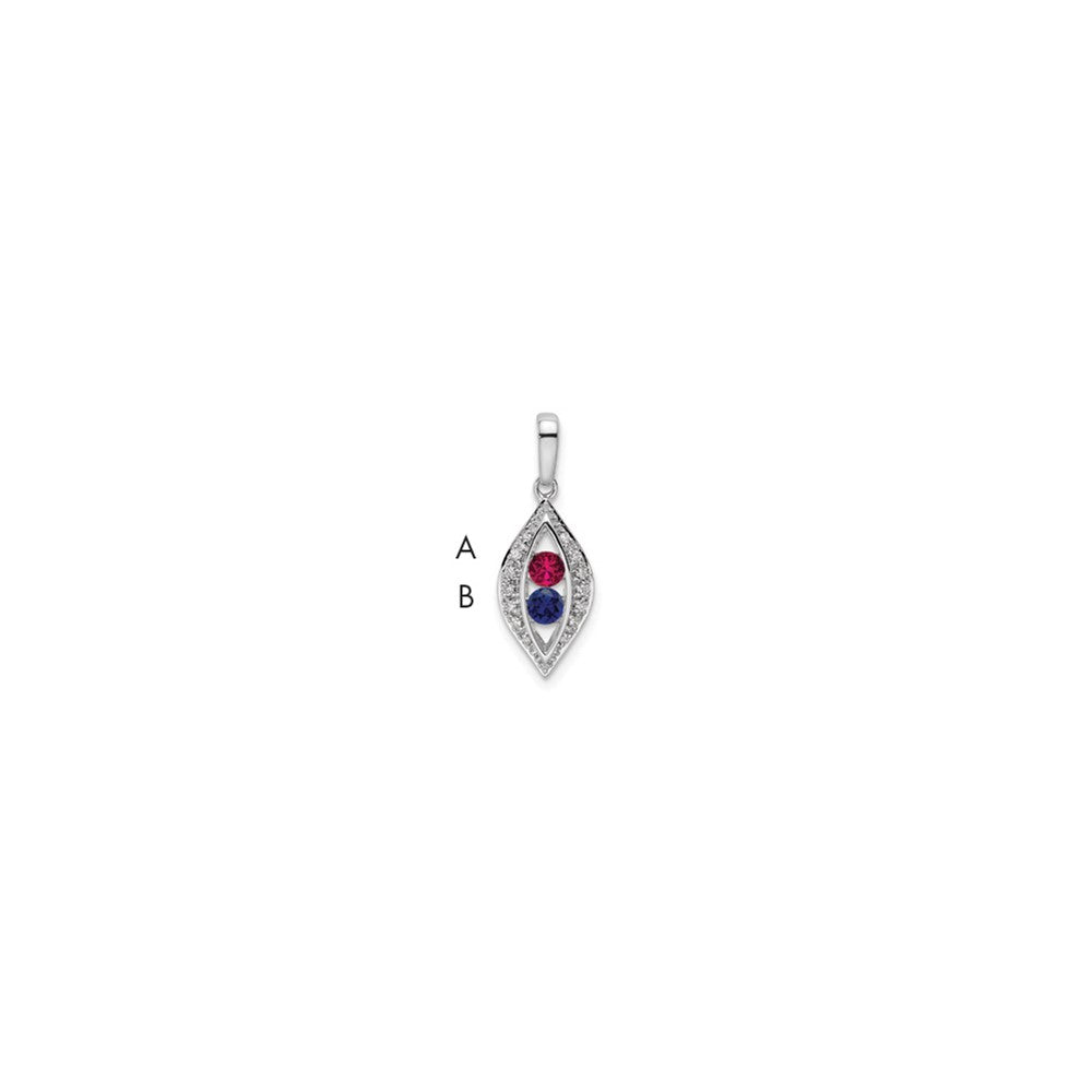 14K White Gold Family Jewelry Synthetic Stone & Diamond Set Pendant - 12