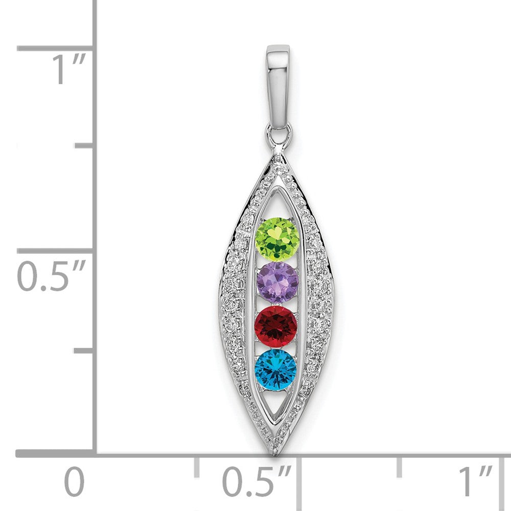 14K White Gold Family Jewelry Synthetic Stone & Diamond Set Pendant - 13