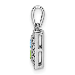 14K White Gold Family Jewelry Synthetic Stone & Diamond Set Pendant - 17