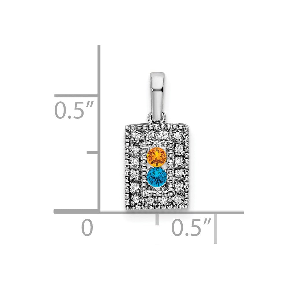 14K White Gold Family Jewelry Synthetic Stone & Diamond Set Pendant - 17