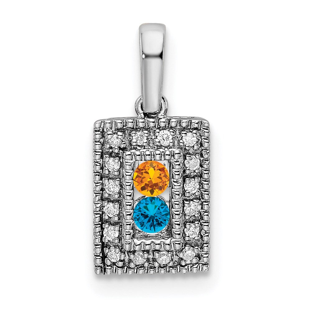 14K White Gold Family Jewelry Synthetic Stone & Diamond Set Pendant - 17
