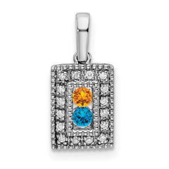 14K White Gold Family Jewelry Synthetic Stone & Diamond Set Pendant - 17