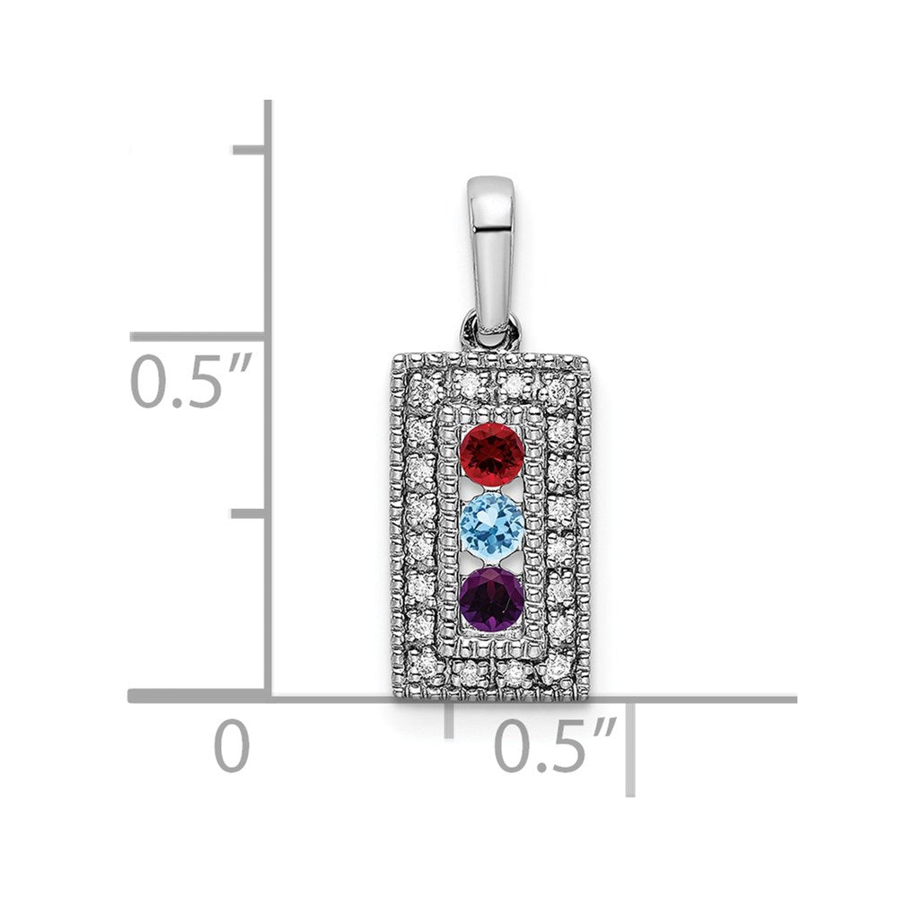14K White Gold Family Jewelry Synthetic Stone & Diamond Set Pendant - 18