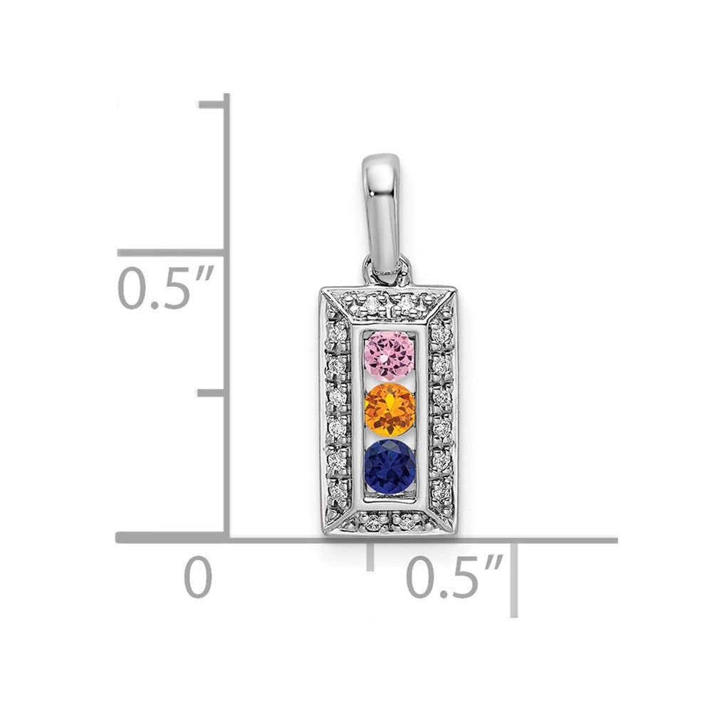 14K White Gold Family Jewelry Genuine Stone & Diamond Set Pendant - 12