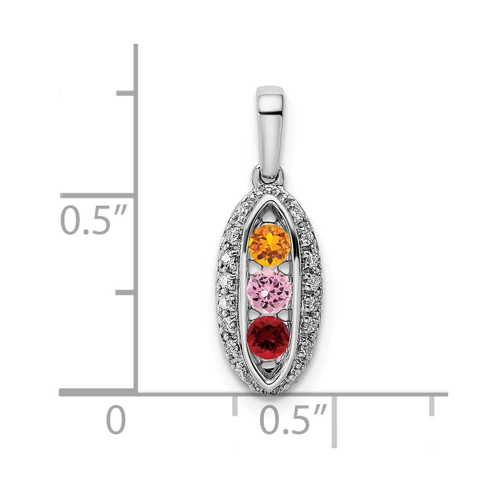 14K White Gold Family Jewelry Genuine Stone & Diamond Set Pendant - 19