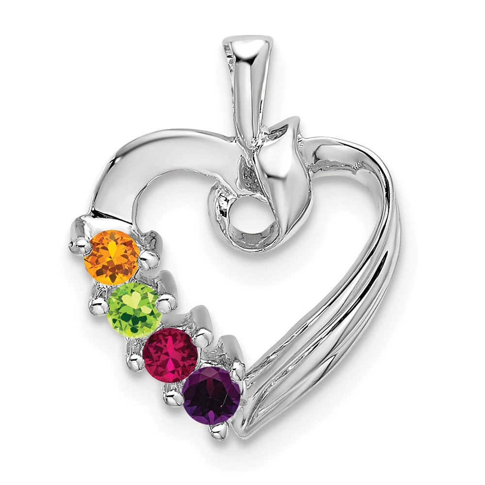 14k White Gold 4 Genuine Stone Family Pendant - 4