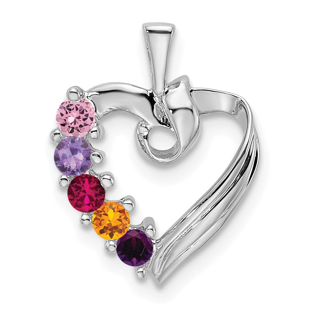 14k White Gold 5 Synthetic Stone Family Pendant - 3