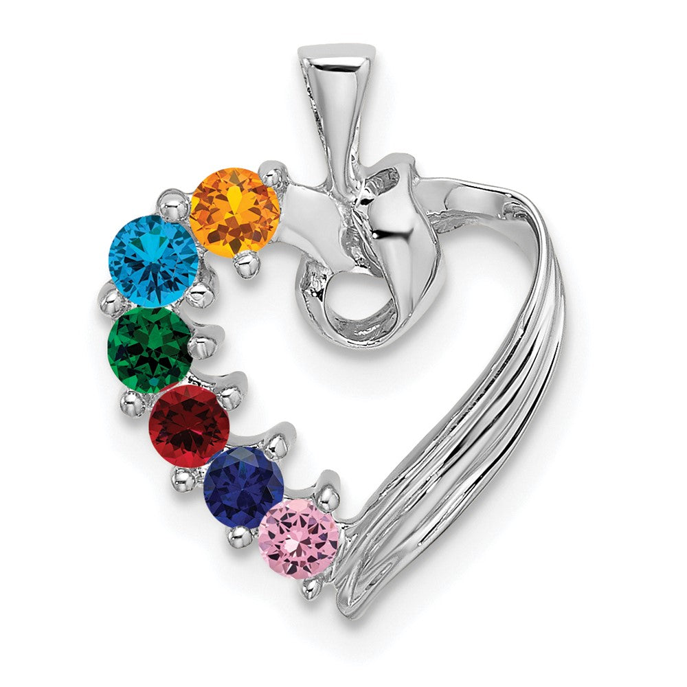 14k White Gold 6 Genuine Stone Family Pendant - 4