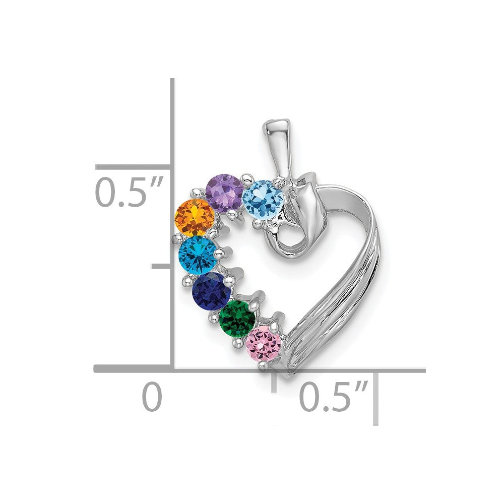 14k White Gold 7 Genuine Stone Family Pendant - 4