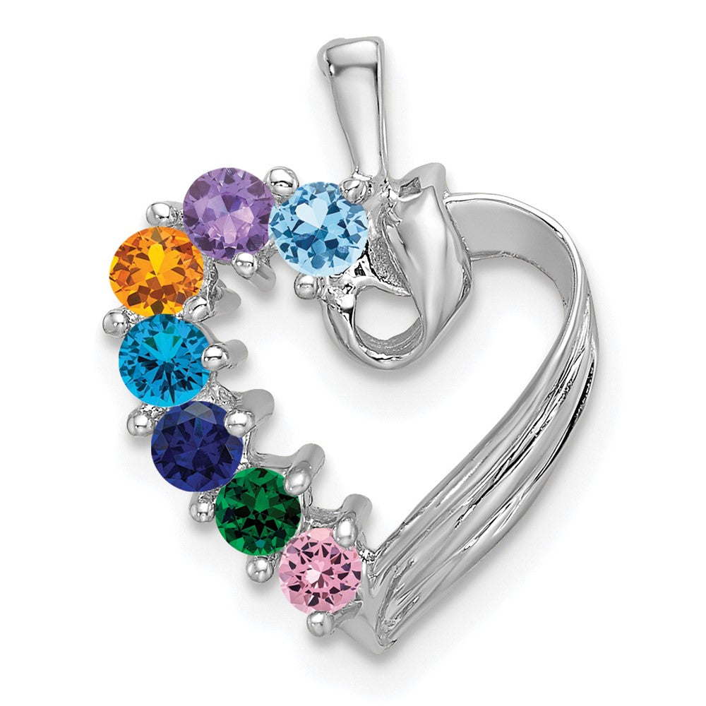 14k White Gold 7 Genuine Stone Family Pendant - 4