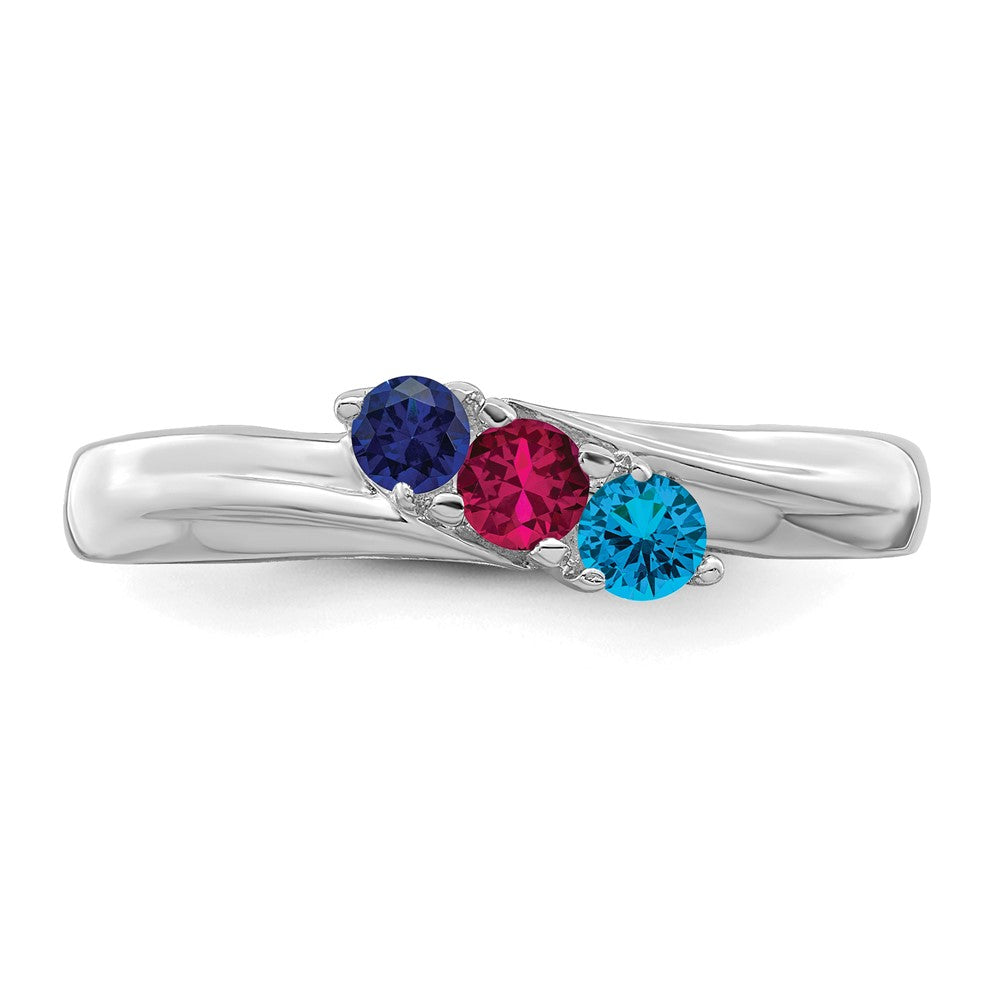 Sterling Silver Rhodium-plated Synthetic 3 Stone Mother's Ring - 98