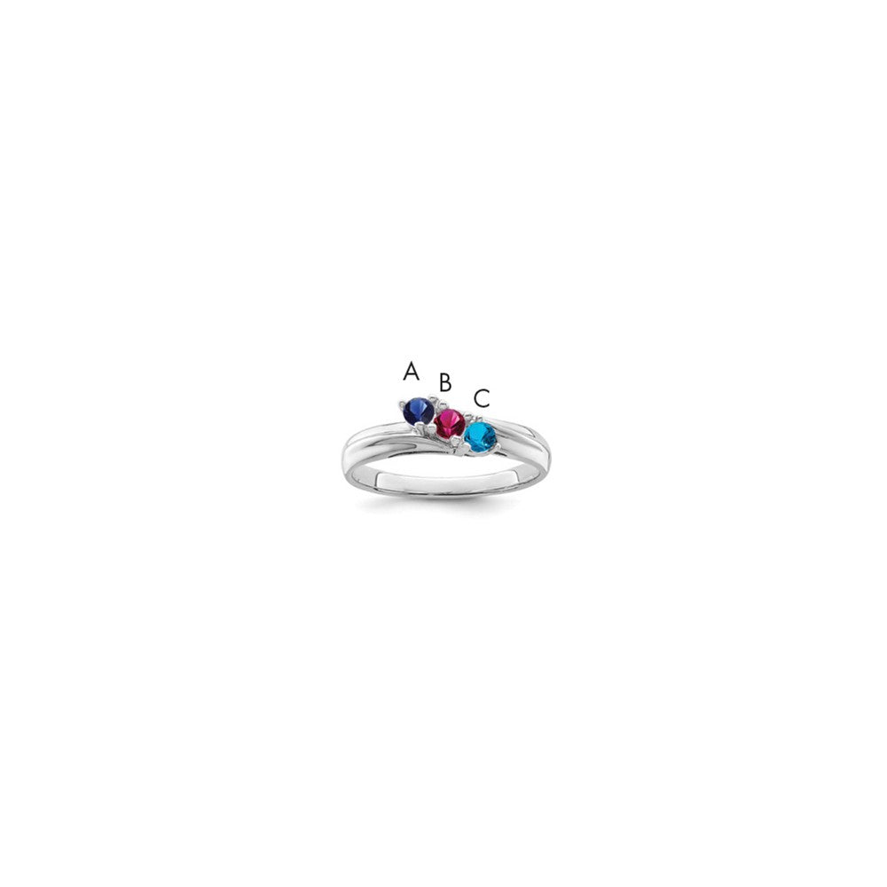 Sterling Silver Rhodium-plated Synthetic 3 Stone Mother's Ring - 98