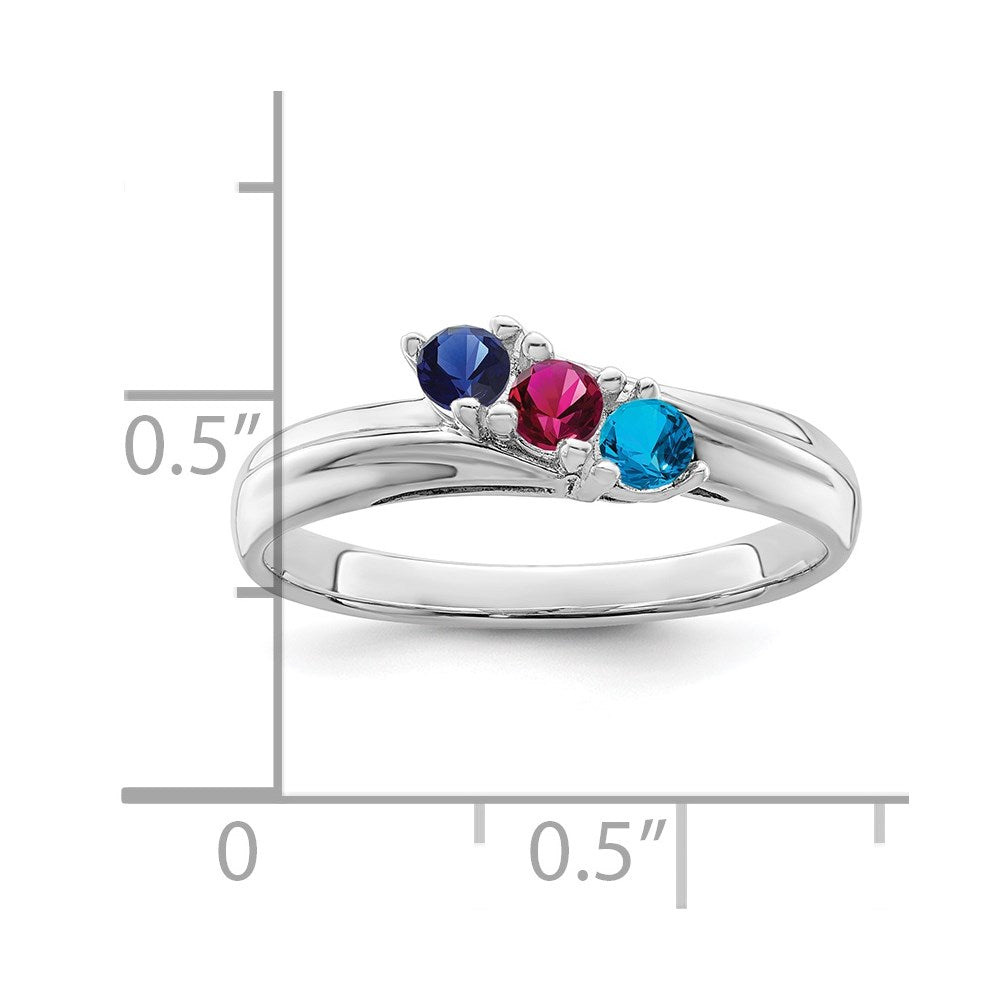 Sterling Silver Rhodium-plated Synthetic 3 Stone Mother's Ring - 98