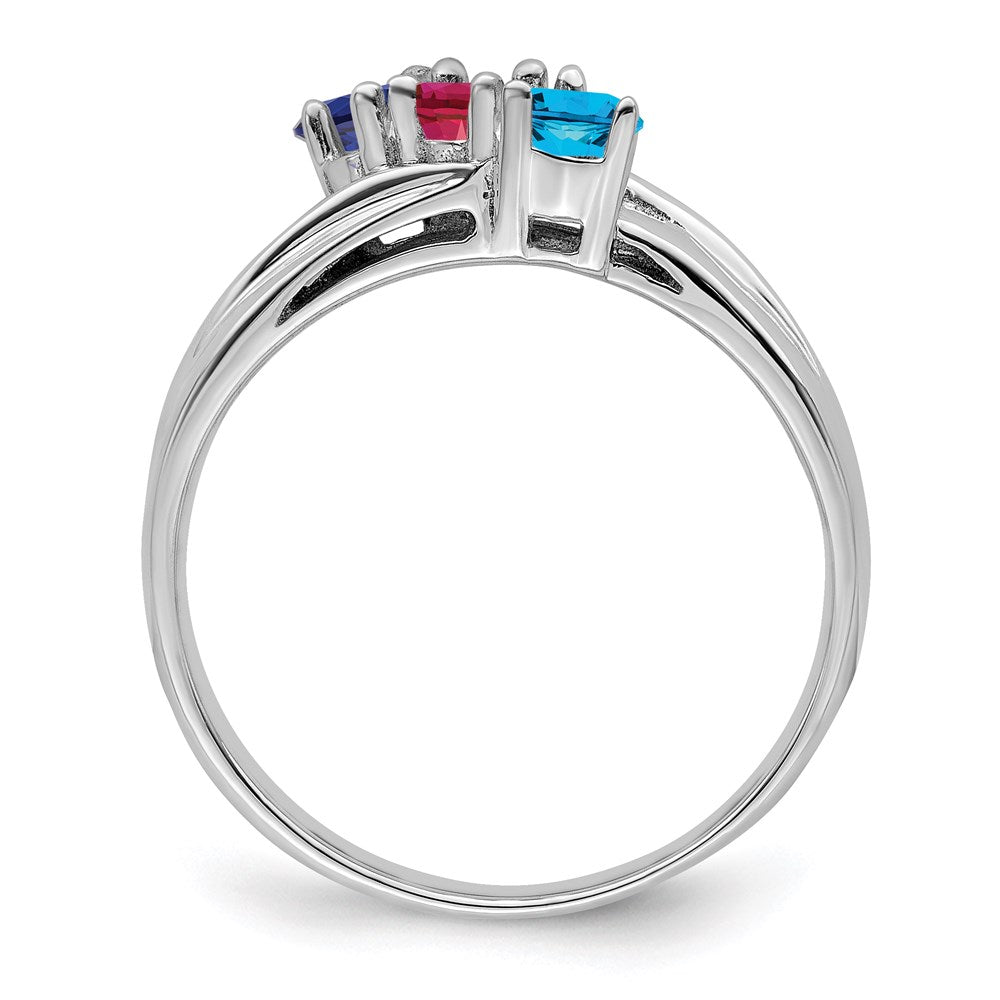Sterling Silver Rhodium-plated Synthetic 3 Stone Mother's Ring - 98