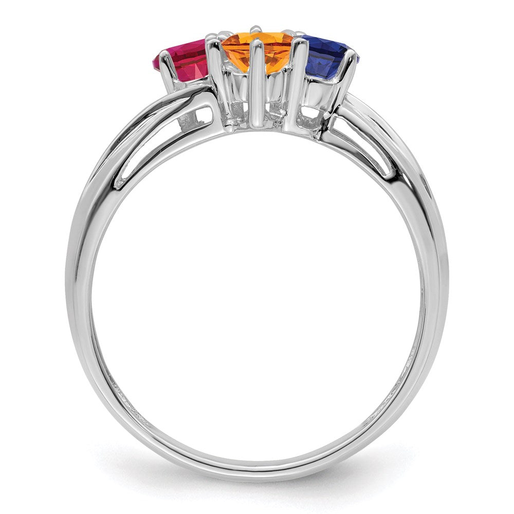 Sterling Silver Rhodium-plated Synthetic 4 Stone Mother's Ring - 76
