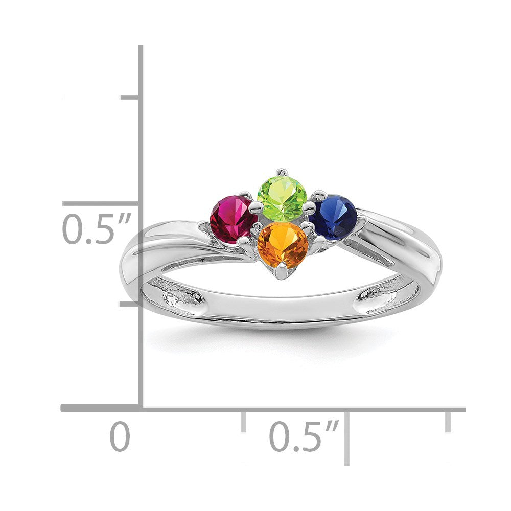 Sterling Silver Rhodium-plated Synthetic 4 Stone Mother's Ring - 76