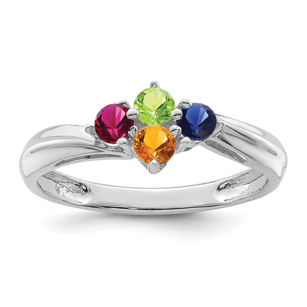 Sterling Silver Rhodium-plated Synthetic 4 Stone Mother's Ring - 76