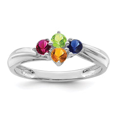 Sterling Silver Rhodium-plated Synthetic 4 Stone Mother's Ring - 76