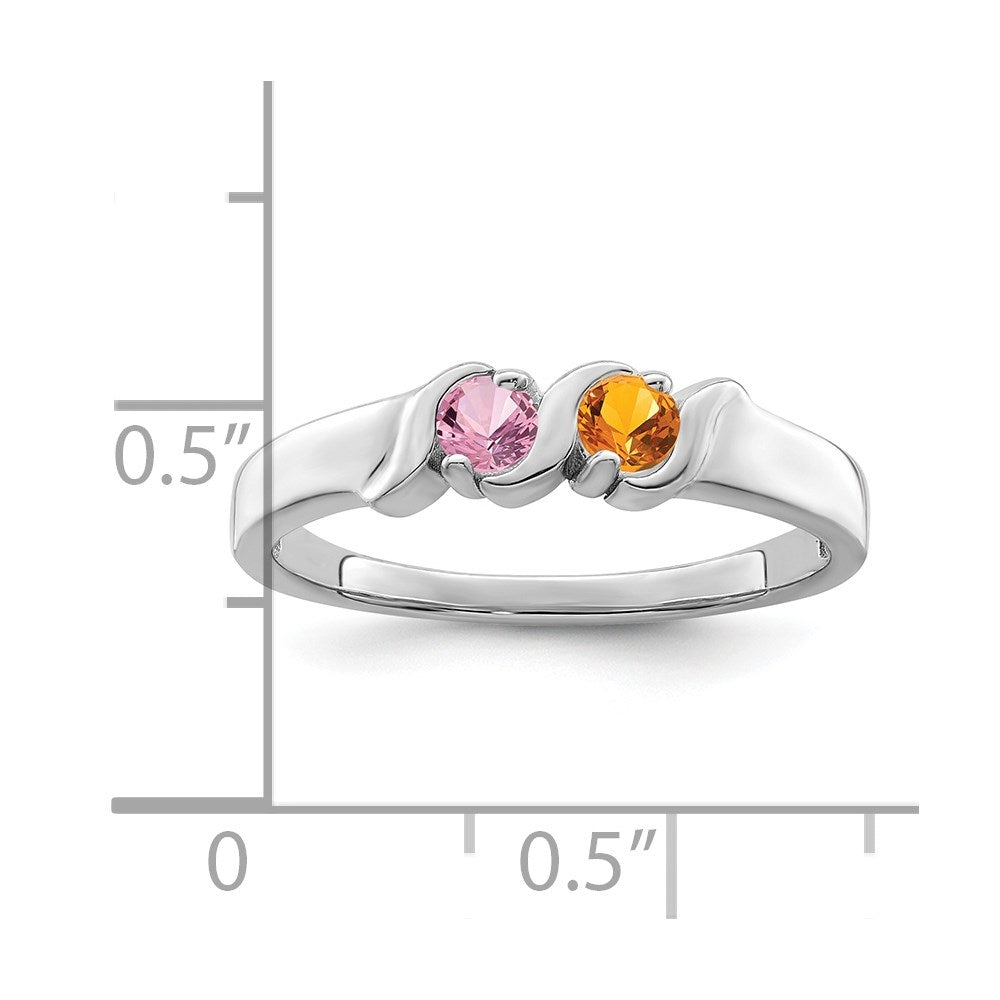 Sterling Silver Rhodium-plated Synthetic 2 Stone Mother's Ring - 98