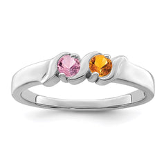 Sterling Silver Rhodium-plated Synthetic 2 Stone Mother's Ring - 98