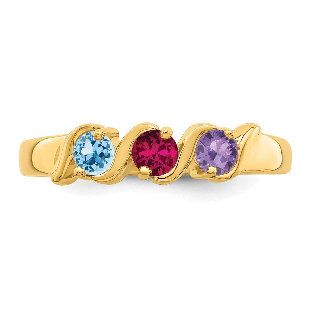 14k Genuine 3 Stone Mother's Ring - 16